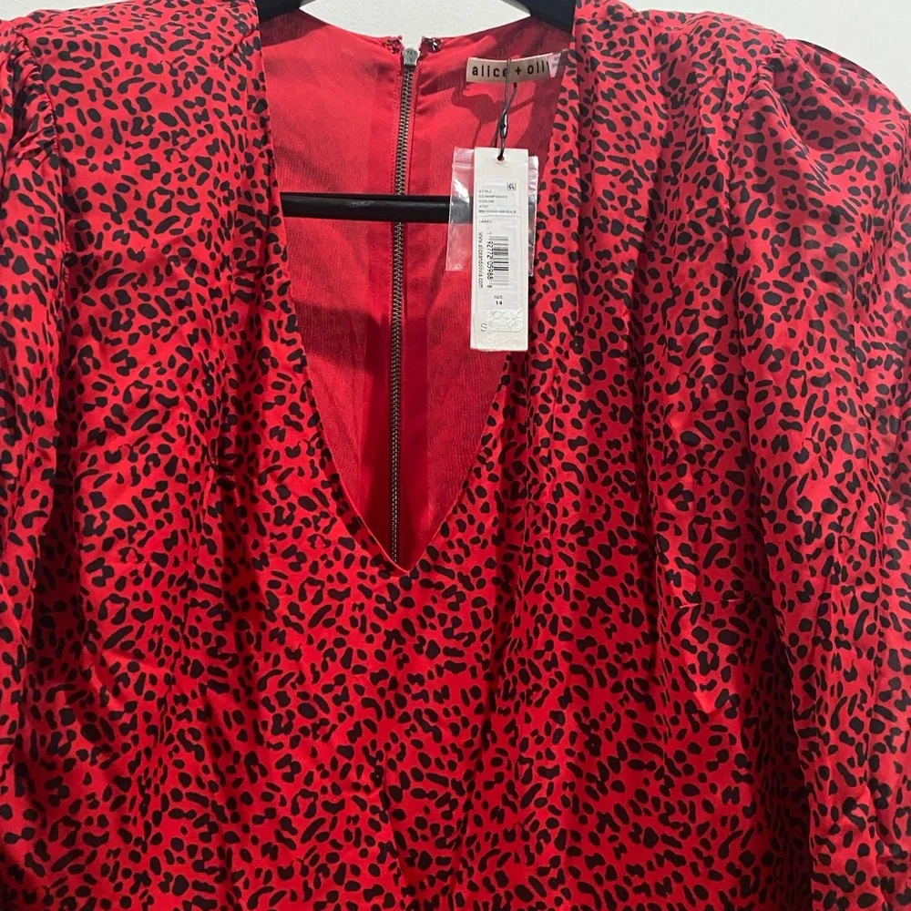 NWT Alice + Olivia Polly Strong Shoulder V Neck Dress Size 14 - Picture 10 of 16